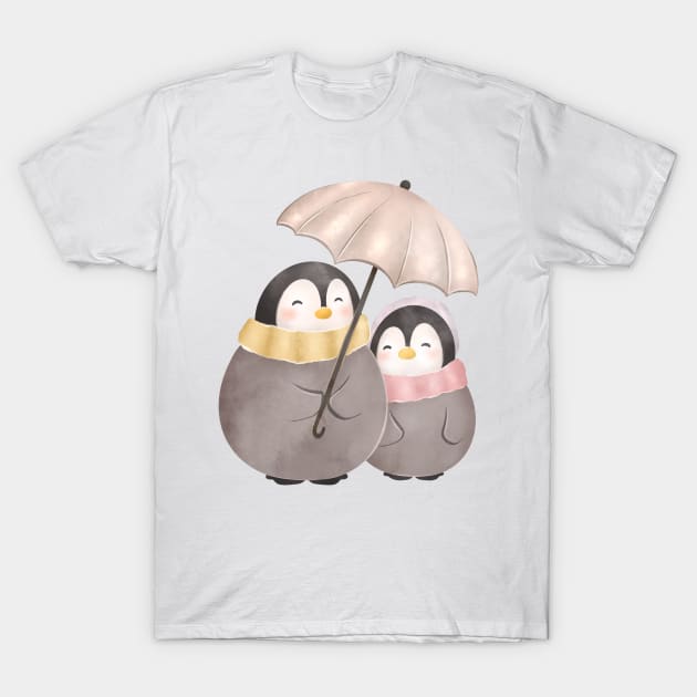 Cute umbrella penguins T-Shirt by Catarinabookdesigns